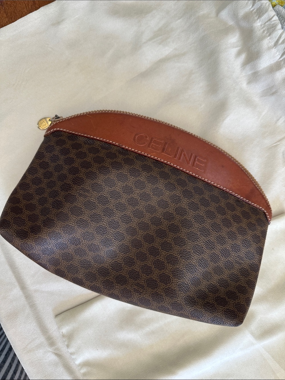Celine brown macadam monogram canvas & leather pouch AUTH Japan exclusive